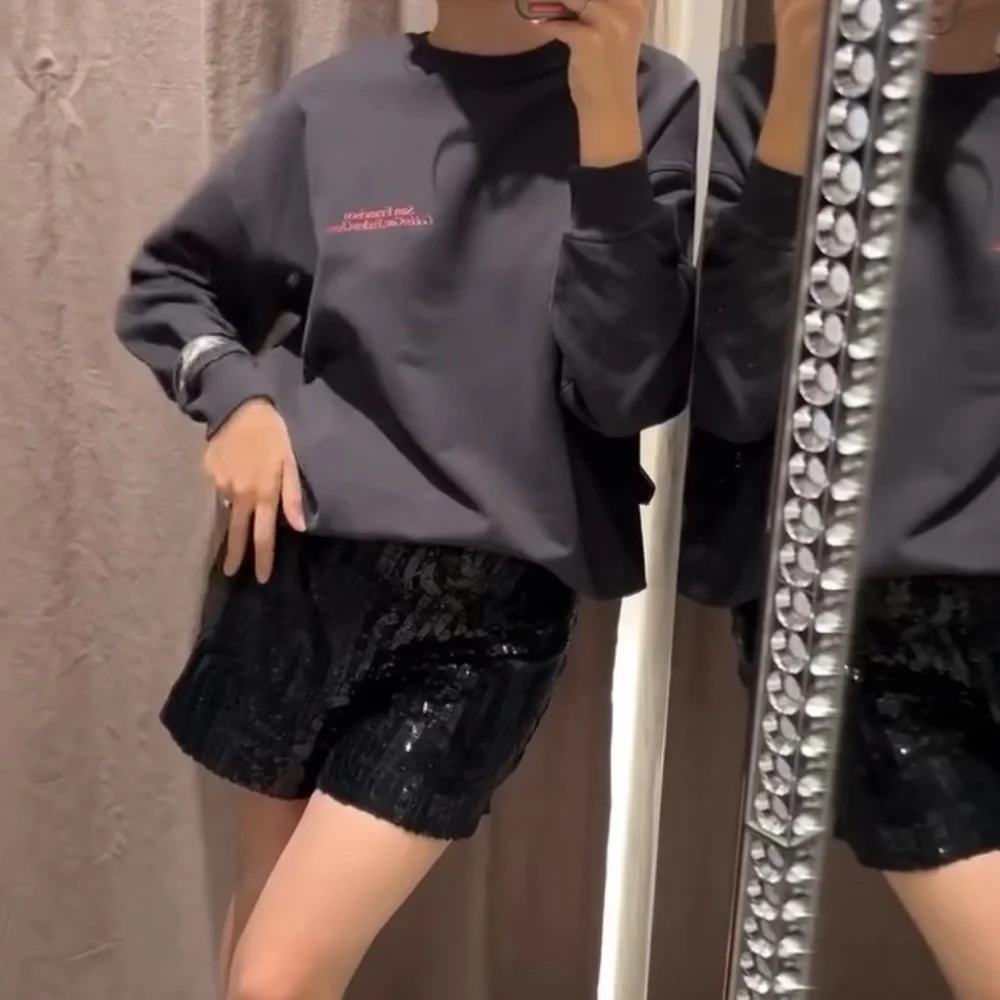 ZARA SEQUIN HIGH WAISTED SHORTS - Picture 7 of 16